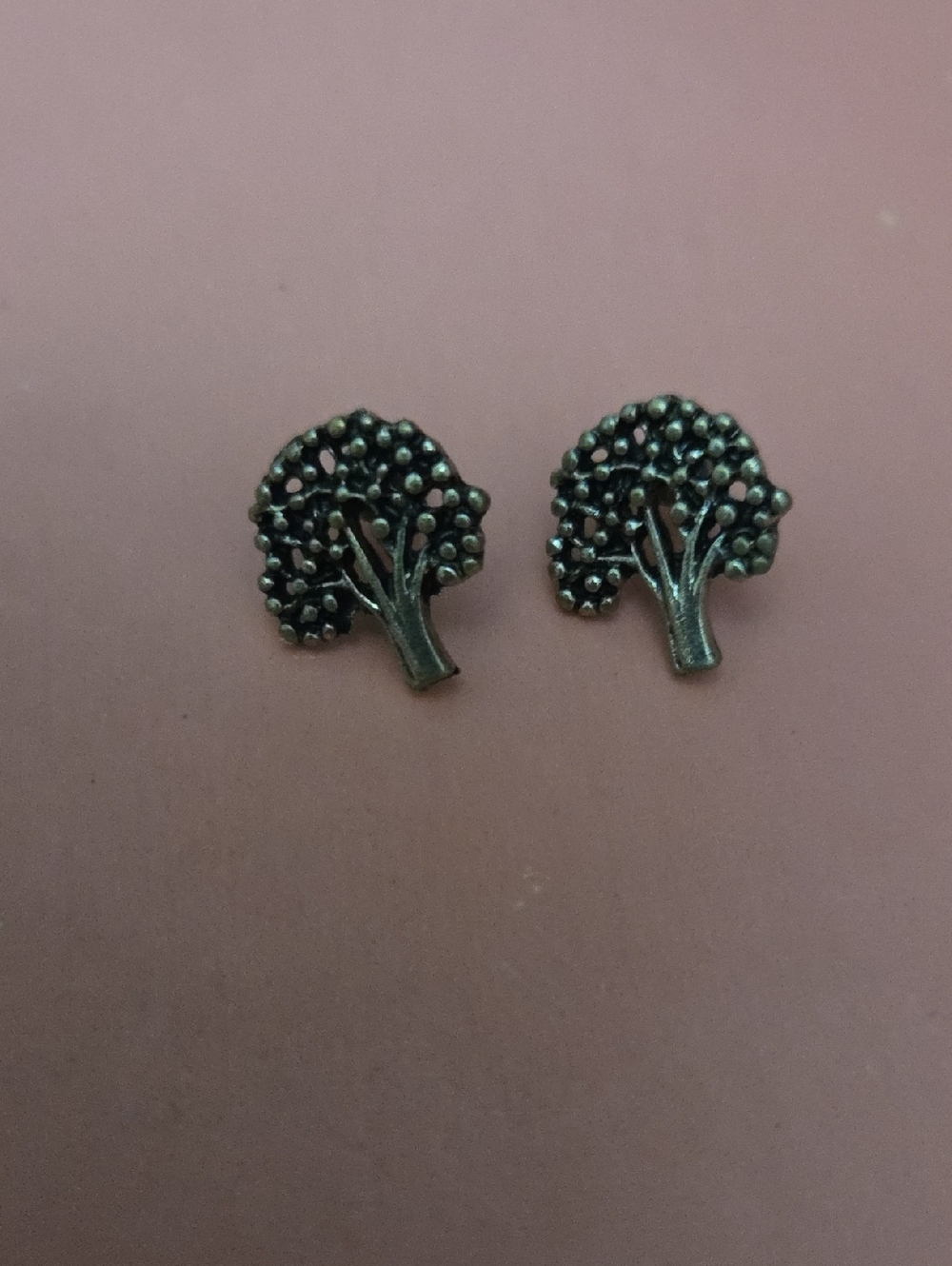 Tree Stud Earrings in Antique Silver And Matching Necklace